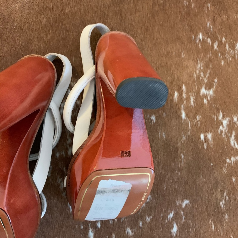 CHARLES JOURDAN Glossy Wood Platforms, Cream - Picture 11 of 13